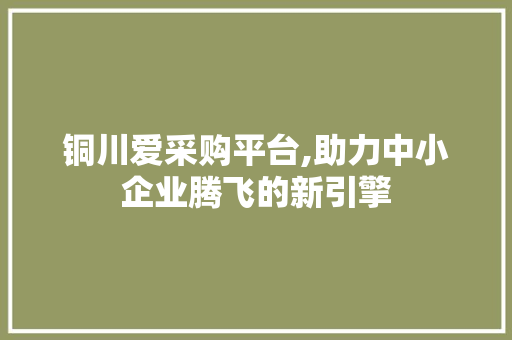 铜川爱采购平台,助力中小企业腾飞的新引擎