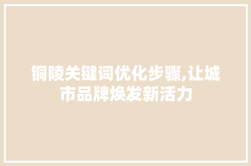 铜陵关键词优化步骤,让城市品牌焕发新活力