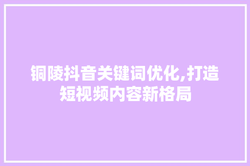 铜陵抖音关键词优化,打造短视频内容新格局