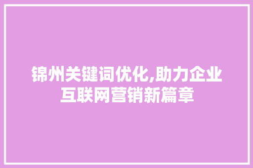 锦州关键词优化,助力企业互联网营销新篇章 网站建设
