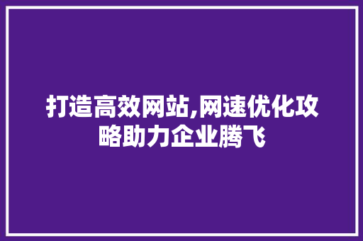 打造高效网站,网速优化攻略助力企业腾飞