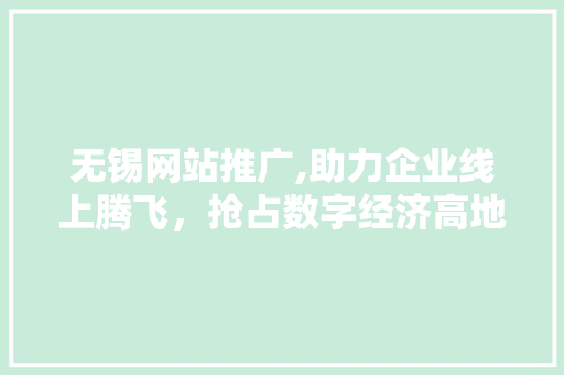 无锡网站推广,助力企业线上腾飞，抢占数字经济高地