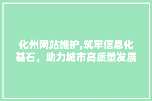 化州网站维护,筑牢信息化基石，助力城市高质量发展