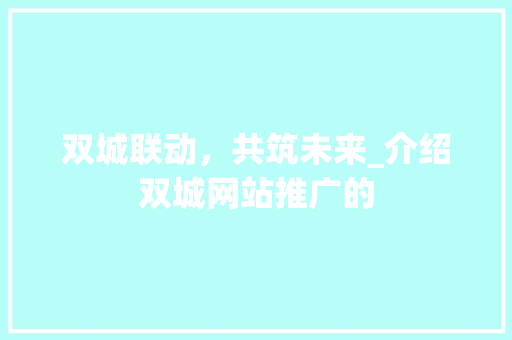 双城联动，共筑未来_介绍双城网站推广的