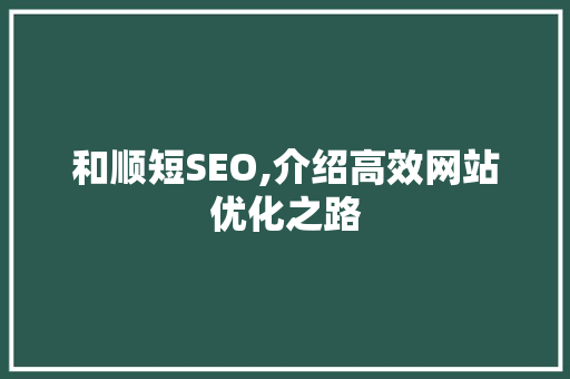 和顺短SEO,介绍高效网站优化之路