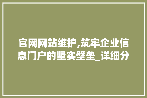 官网网站维护,筑牢企业信息门户的坚实壁垒_详细分析与步骤分享