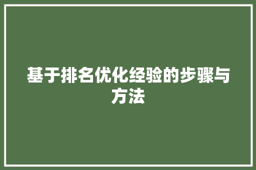 基于排名优化经验的步骤与方法