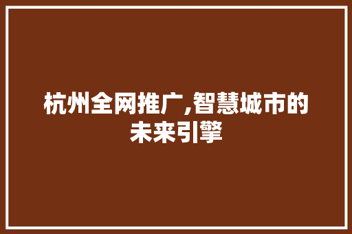 杭州全网推广,智慧城市的未来引擎