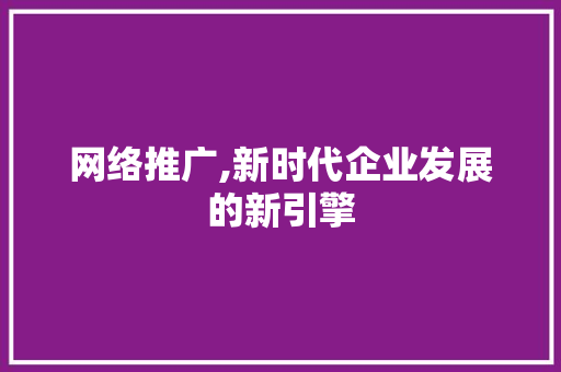 网络推广,新时代企业发展的新引擎