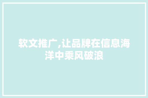 软文推广,让品牌在信息海洋中乘风破浪