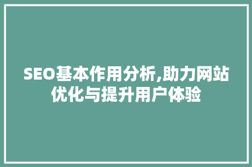 SEO基本作用分析,助力网站优化与提升用户体验