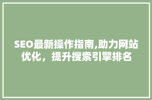 SEO最新操作指南,助力网站优化，提升搜索引擎排名