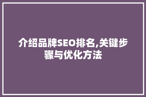 介绍品牌SEO排名,关键步骤与优化方法