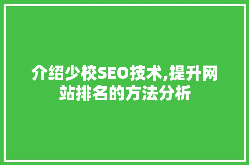 介绍少校SEO技术,提升网站排名的方法分析