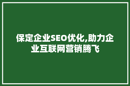 保定企业SEO优化,助力企业互联网营销腾飞