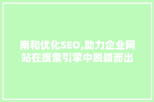 南和优化SEO,助力企业网站在搜索引擎中脱颖而出