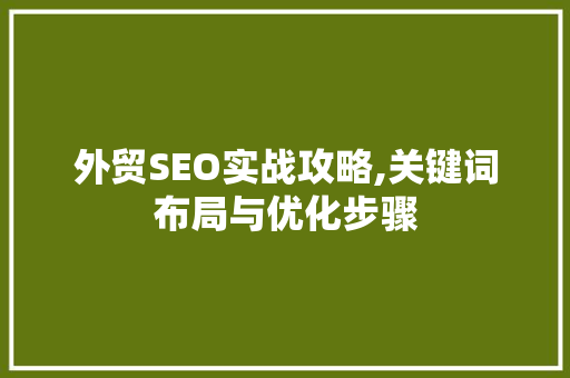 外贸SEO实战攻略,关键词布局与优化步骤