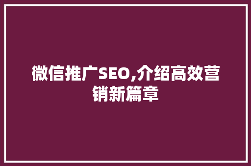 微信推广SEO,介绍高效营销新篇章