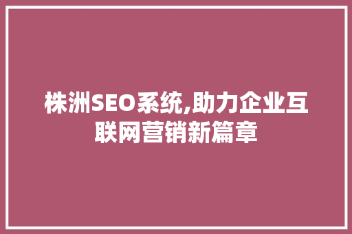 株洲SEO系统,助力企业互联网营销新篇章