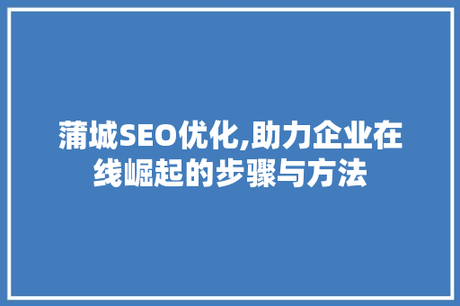 蒲城SEO优化,助力企业在线崛起的步骤与方法