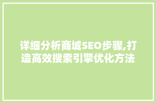 详细分析商城SEO步骤,打造高效搜索引擎优化方法