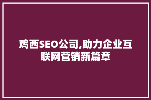 鸡西SEO公司,助力企业互联网营销新篇章