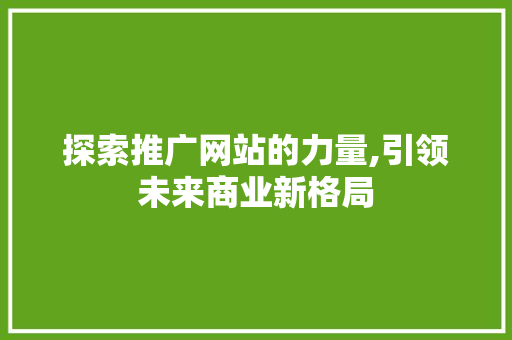 探索推广网站的力量,引领未来商业新格局