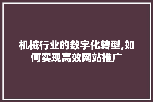 机械行业的数字化转型,如何实现高效网站推广