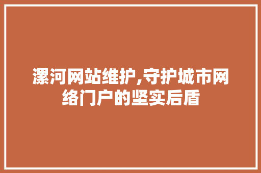 漯河网站维护,守护城市网络门户的坚实后盾