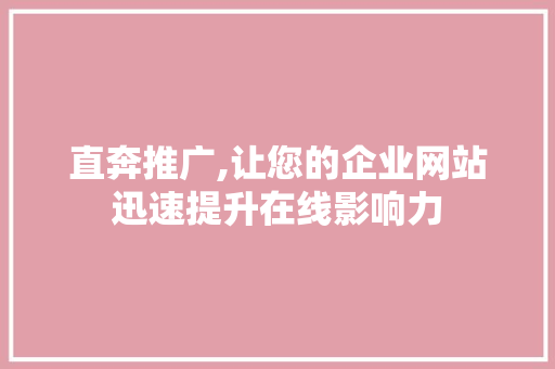 直奔推广,让您的企业网站迅速提升在线影响力