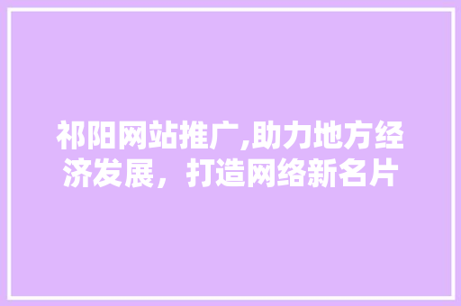 祁阳网站推广,助力地方经济发展，打造网络新名片
