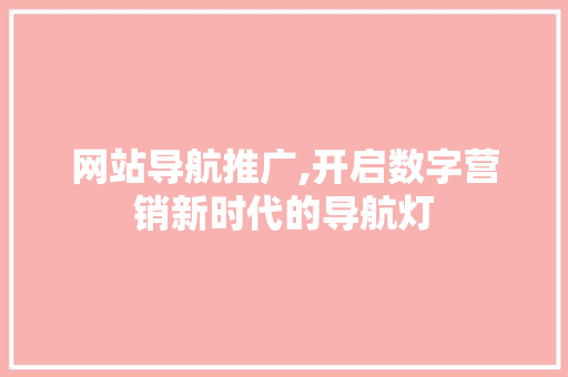 网站导航推广,开启数字营销新时代的导航灯