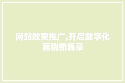 网站效果推广,开启数字化营销新篇章