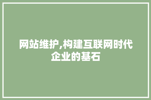 网站维护,构建互联网时代企业的基石