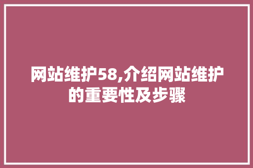 网站维护58,介绍网站维护的重要性及步骤
