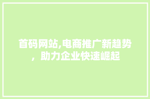 首码网站,电商推广新趋势，助力企业快速崛起