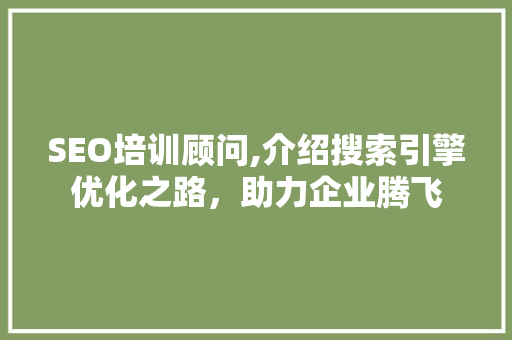 SEO培训顾问,介绍搜索引擎优化之路，助力企业腾飞
