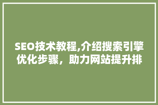 SEO技术教程,介绍搜索引擎优化步骤，助力网站提升排名