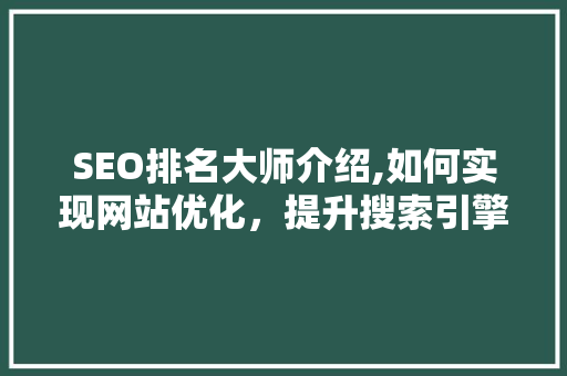SEO排名大师介绍,如何实现网站优化，提升搜索引擎排名
