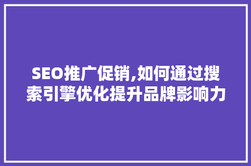 SEO推广促销,如何通过搜索引擎优化提升品牌影响力
