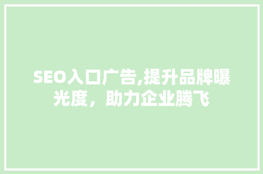 SEO入口广告,提升品牌曝光度，助力企业腾飞