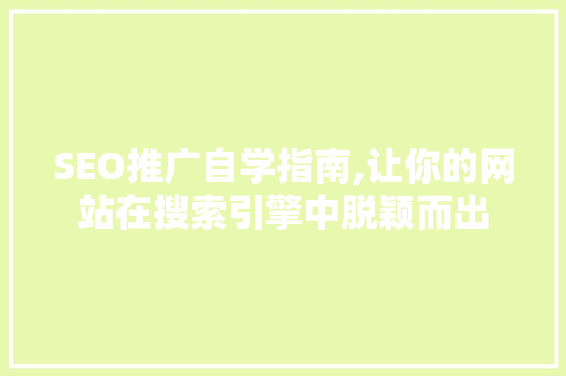 SEO推广自学指南,让你的网站在搜索引擎中脱颖而出