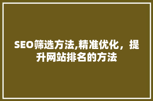 SEO筛选方法,精准优化，提升网站排名的方法