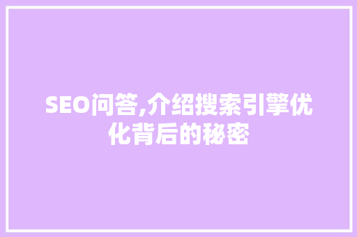 SEO问答,介绍搜索引擎优化背后的秘密