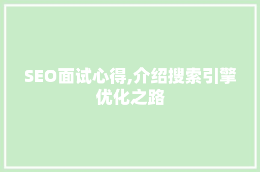 SEO面试心得,介绍搜索引擎优化之路