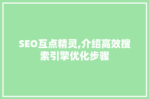 SEO互点精灵,介绍高效搜索引擎优化步骤