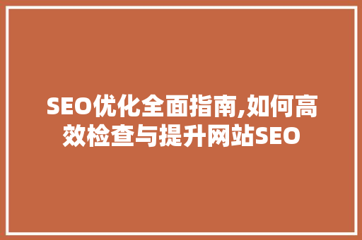 SEO优化全面指南,如何高效检查与提升网站SEO