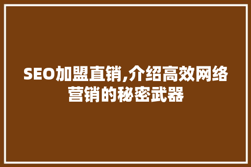 SEO加盟直销,介绍高效网络营销的秘密武器