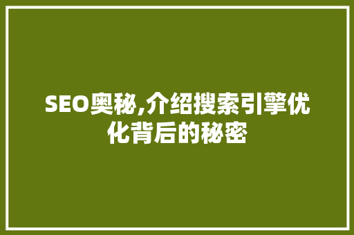 SEO奥秘,介绍搜索引擎优化背后的秘密