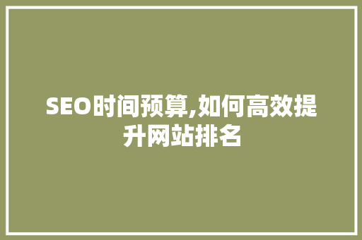 SEO时间预算,如何高效提升网站排名
